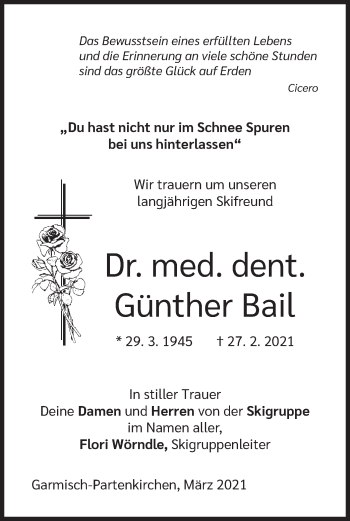 Traueranzeige von Günther Bail von merkurtz