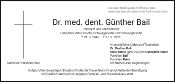 Traueranzeige von Günther Bail von merkurtz