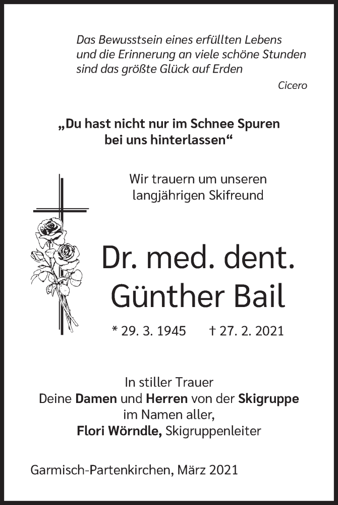  Traueranzeige für Günther Bail vom 05.03.2021 aus merkurtz