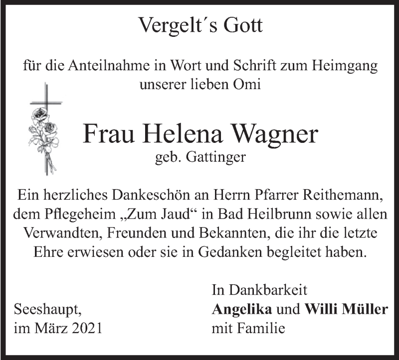 Traueranzeigen von Helena Wagner | trauer.merkur.de