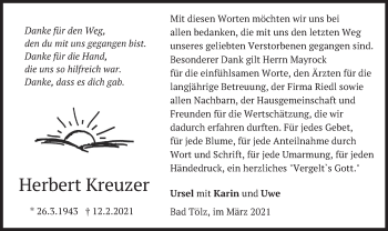Traueranzeige von Herbert Kreuzer von merkurtz