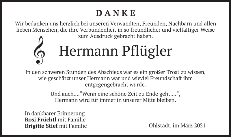  Traueranzeige für Hermann Pflügler vom 13.03.2021 aus merkurtz