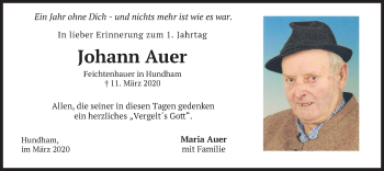 Traueranzeige von Johann Auer von merkurtz