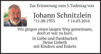Traueranzeige von Johann Schnitzlein von merkurtz