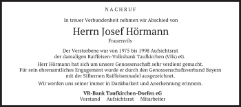 Traueranzeige von Josef Hörmann von merkurtz