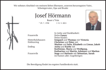 Traueranzeige von Josef Hörmann von merkurtz