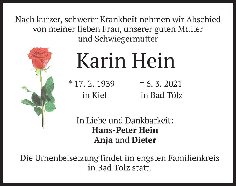  Traueranzeige für Karin Hein vom 11.03.2021 aus merkurtz