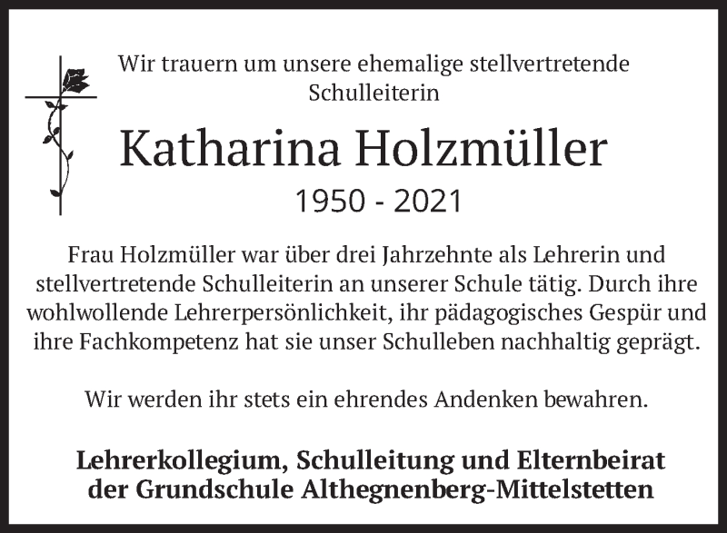  Traueranzeige für Katharina Holzmüller vom 04.03.2021 aus merkurtz