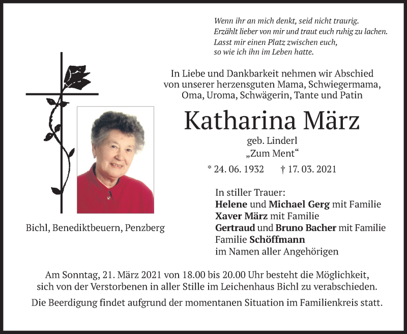 Traueranzeigen von Katharina März | trauer.merkur.de