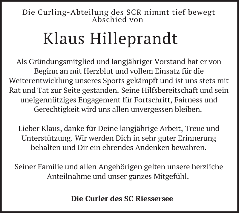  Traueranzeige für Klaus Hilleprandt vom 20.03.2021 aus merkurtz