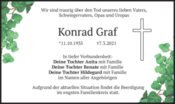 Traueranzeige von Konrad Graf von merkurtz