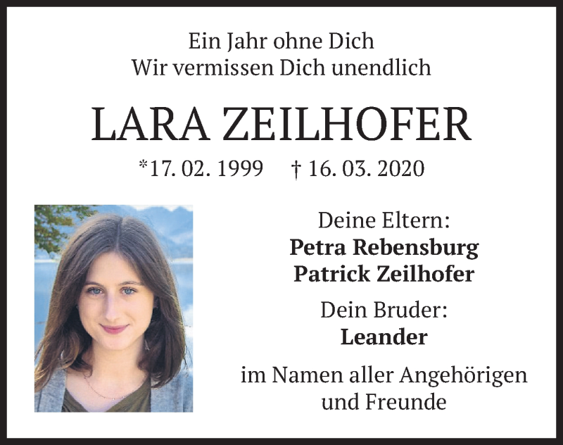 Traueranzeige für Lara Zeilhofer vom 20.03.2021 aus merkurtz