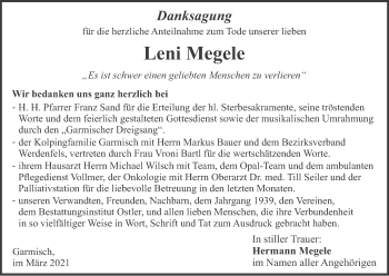 Traueranzeige von Leni Megele von merkurtz