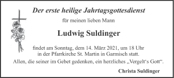 Traueranzeige von Ludwig Suldinger von merkurtz