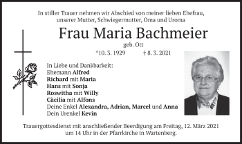 Traueranzeige von Maria Bachmeier von merkurtz