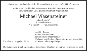 Traueranzeige von Michael Wasensteiner von merkurtz
