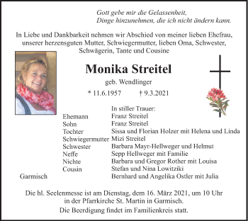 Traueranzeige von Monika Streitel von merkurtz