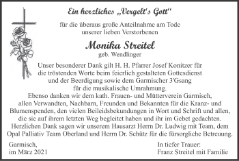 Traueranzeige von Monika Streitel von merkurtz