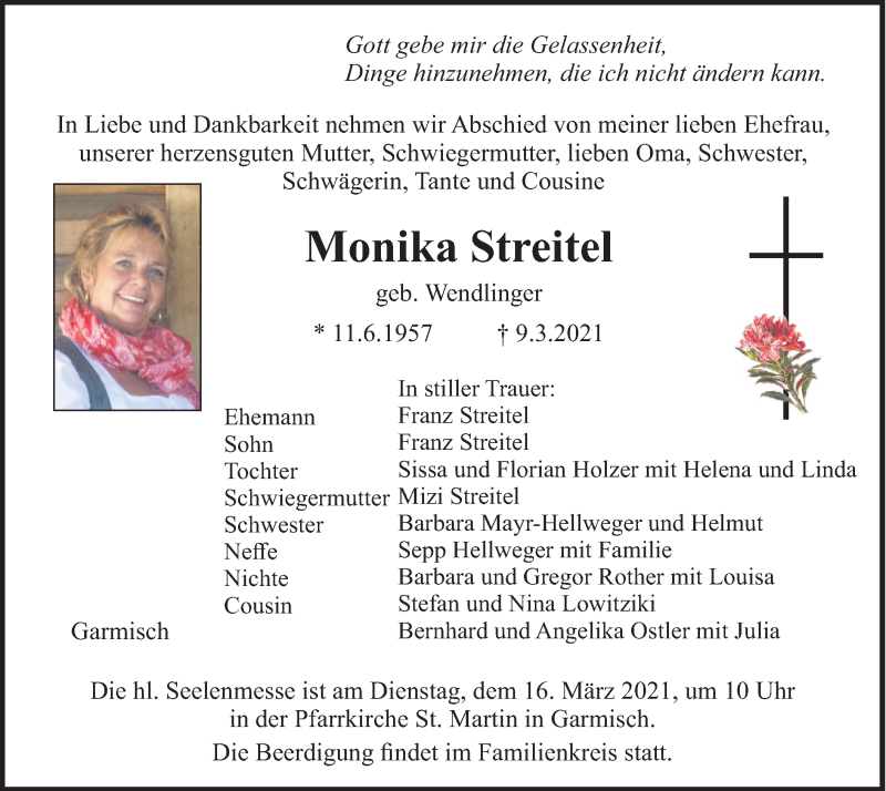  Traueranzeige für Monika Streitel vom 13.03.2021 aus merkurtz