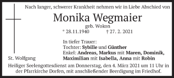 Traueranzeige von Monika Wegmaier von merkurtz