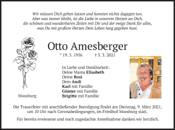 Traueranzeige von Otto Amesberger von merkurtz