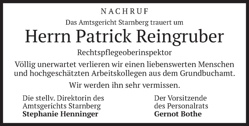  Traueranzeige für Patrick Reingruber vom 24.03.2021 aus merkurtz
