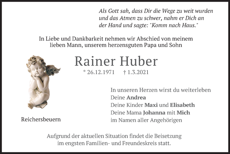  Traueranzeige für Rainer Huber vom 05.03.2021 aus merkurtz