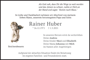 Traueranzeige von Rainer Huber von merkurtz