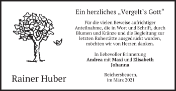 Traueranzeige von Rainer Huber von merkurtz