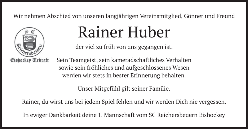  Traueranzeige für Rainer Huber vom 08.03.2021 aus merkurtz