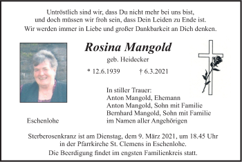 Traueranzeige von Rosina Mangold