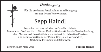 Traueranzeige von Sepp Haindl von merkurtz