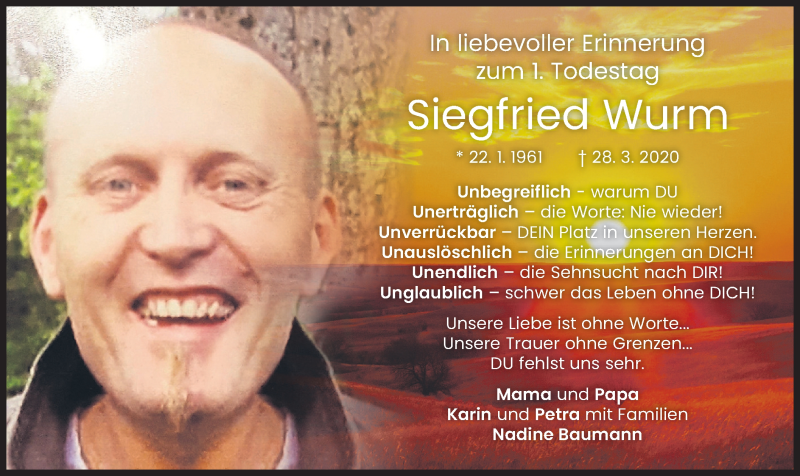  Traueranzeige für Siegfried Wurm vom 27.03.2021 aus merkurtz