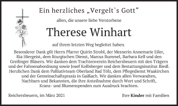 Traueranzeige von Therese Winhart von merkurtz