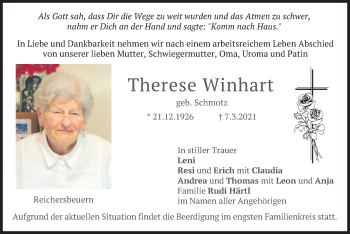 Traueranzeige von Therese Winkart von merkurtz