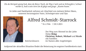 Traueranzeige von Alfred Schmidt-Starrock von merkurtz