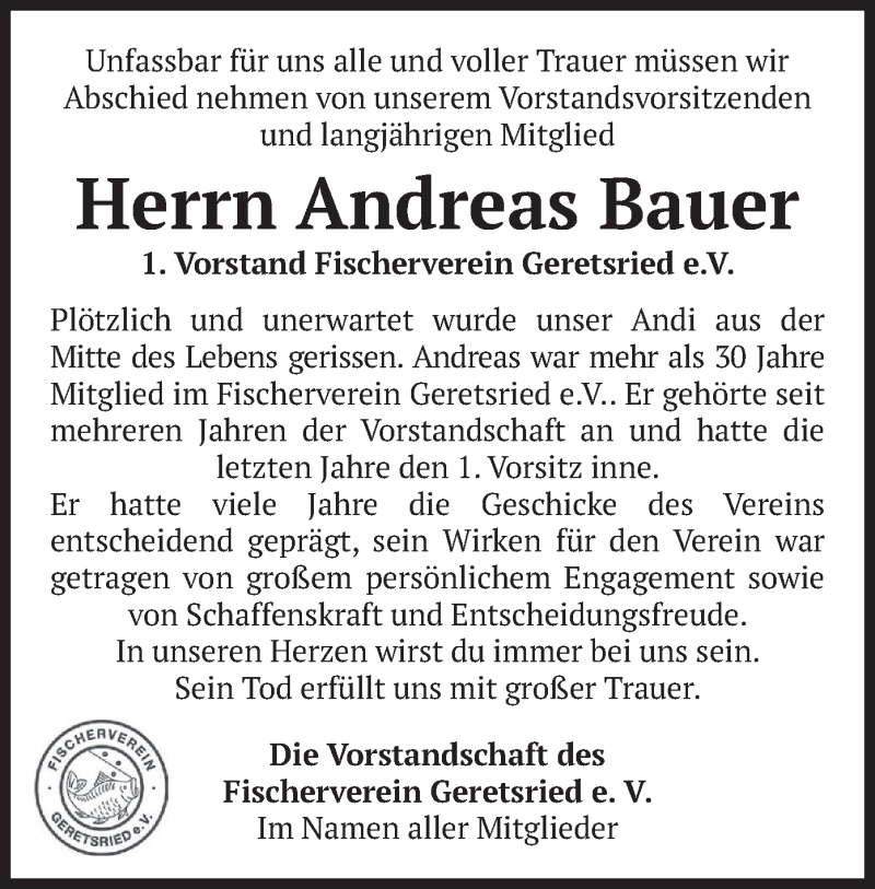  Traueranzeige für Andreas Bauer vom 10.04.2021 aus merkurtz