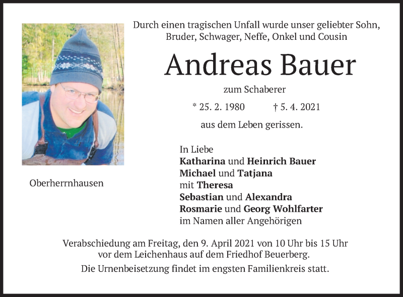  Traueranzeige für Andreas Bauer vom 08.04.2021 aus merkurtz