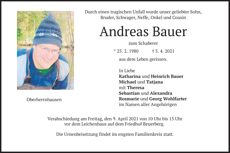  Traueranzeige für Andreas Bauer vom 08.04.2021 aus merkurtz