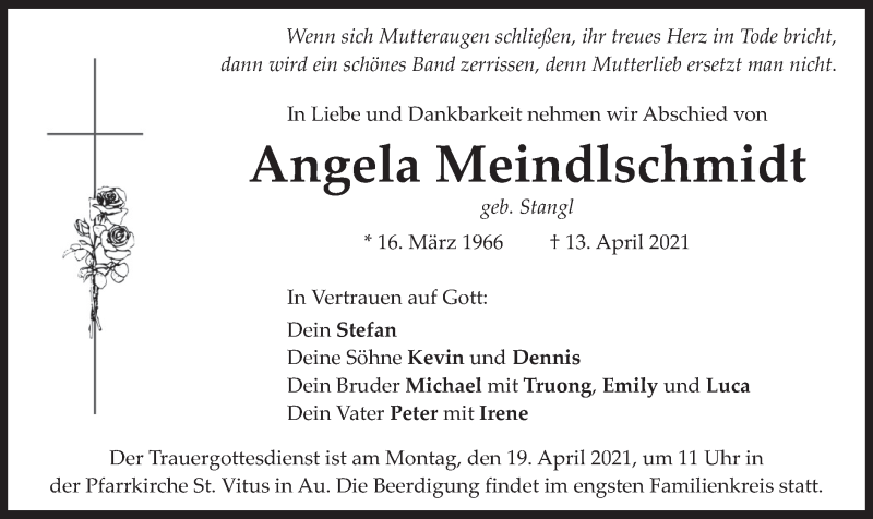  Traueranzeige für Angela Meindlschmidt vom 17.04.2021 aus merkurtz