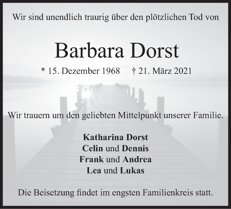  Traueranzeige für Barbara Dorst vom 03.04.2021 aus merkurtz