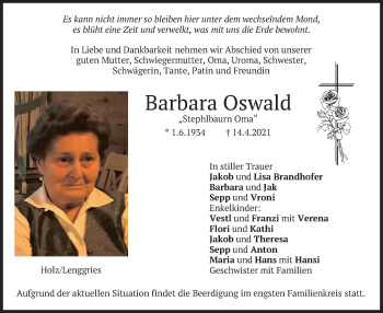 Traueranzeige von Barbara Oswald von merkurtz