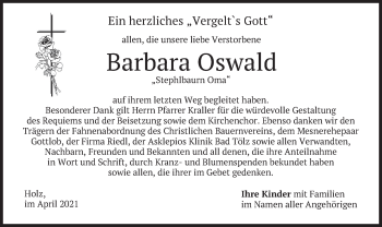 Traueranzeige von Barbara Oswald von merkurtz
