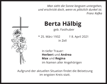 Traueranzeige von Berta Hälbig von merkurtz