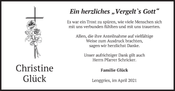 Traueranzeige von Christine Glück von merkurtz