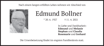Traueranzeige von Edmund Bollner von merkurtz