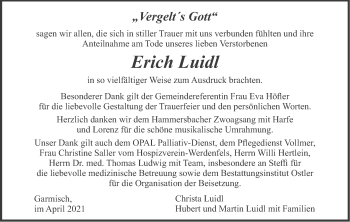 Traueranzeige von Erich Luidl von merkurtz