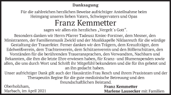Traueranzeige von Franz Kemmetter von merkurtz