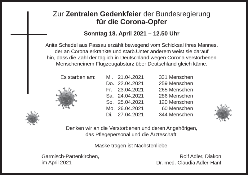  Traueranzeige für Garmisch-Partenkirchen gedenkt vom 29.04.2021 aus merkurtz