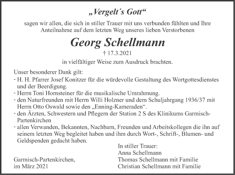  Traueranzeige für Georg Schellmann vom 10.04.2021 aus merkurtz